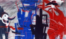 arlecchino e kikeriki, 1991, Acryl/Kreide auf Büttenkarton, 100 x 140 cm  