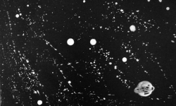 jandl 1: planet totale, 2000, Acryl auf schwarz lackierter Hartfaser, 28 x 36 cm