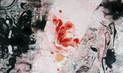 03 lucky skin, blutblumenschwemme im bosporus, 2013, Lackskin auf Bütten, 18 x 21 cm