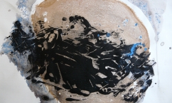 2 blinder ruhm, 2014, Monotypie über Lackskin auf Bütten, 20 x 30 cm