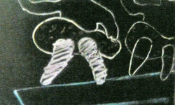 die beine der dolores, 2000, Kreide auf Karton, 15 x 15 cm